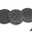 Protective slice for notebook round diam. 3,5 cm, carving Flower of Life by eliteshungite.com